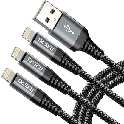 Lightning Cable 3ft 3Pack Nylon Braided iPhone Charger Cable Heavy Duty by Dasku