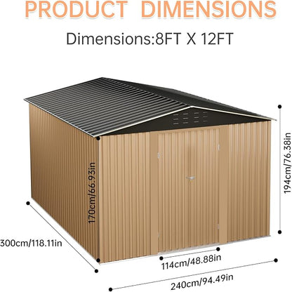 Outdoor Storage Shed, 8x12 FT Metal Garden Shed - Image 2