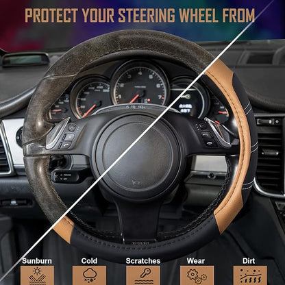 CAR PASS Line Rider Microfiber Leather Sporty 14.5-15 inch Steering Wheel Cover - Image 5