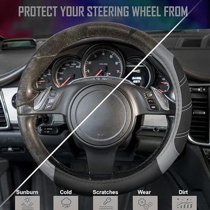 CAR PASS Line Rider Microfiber Leather Sporty Steering Wheel Cover Universal - Image 4