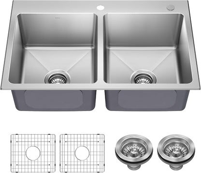 KRAUS Fairlane 33-inch Drop In/Top Mount Double Bowl 18-Gauge Stainless Steel by KRAUS