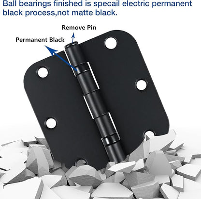18 Pack Ball Bearing Round Matte Black Door Hinges 3.5 Inch 5/8" Radius Anti - Image 4