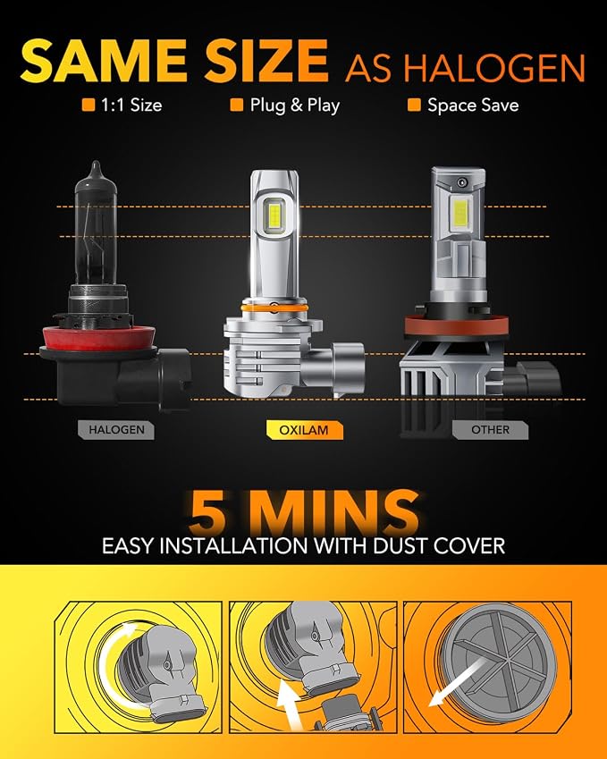 OXILAM H11 LED Bulbs, 30000 Lumens 800% Ultra-Bright, 6500K Pure White H8 H9 - Image 6