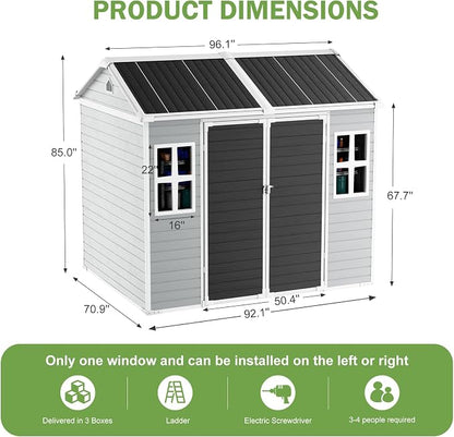 8x6x7 FT Resin Storage Shed, Waterproof Outdoor Shed w/Floor Included, 2 Windows - Image 2