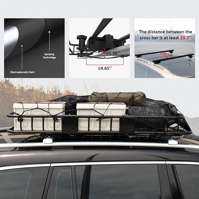 FORWODE 250LB Capacity Heavy Duty 64" x 39" x 6" Roof Rack Cargo Carrier Basket - Image 4