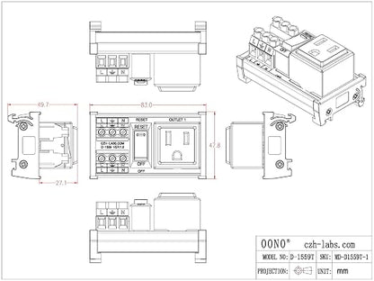 DIN Rail Mount AC 120V NEMA 5-15R Single Receptacle Outlet Power Strip Module - Image 5