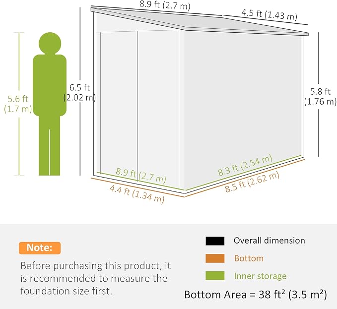 Outsunny 4.6' x 9' Steel Outdoor Storage Shed, Lean to Shed, Metal Tool House - Image 7
