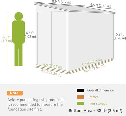 Outsunny 4.6' x 9' Steel Outdoor Storage Shed, Lean to Shed, Metal Tool House - Image 7