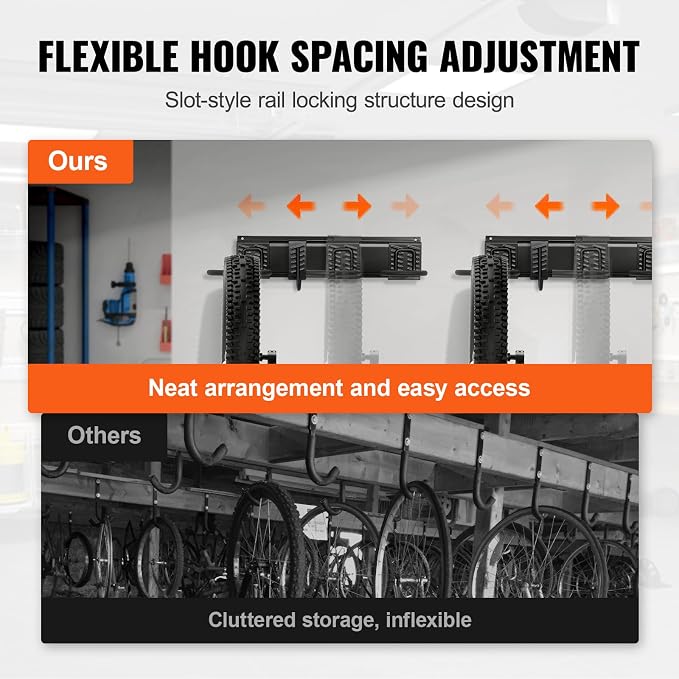 VEVOR Bike Storage Rack, 6 Bike Racks and 3 Helmets Hooks, Wall Mount Bike - Image 5