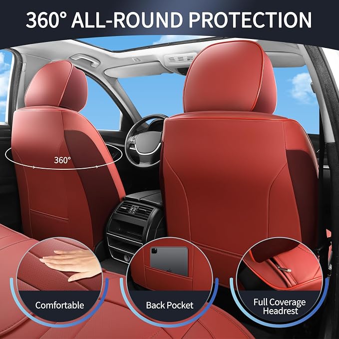 Red Car Seat Covers, Leather Car Seat Covers 2 Front Seats, Waterproof - Image 2