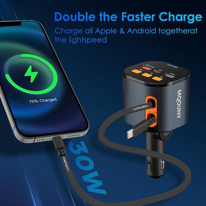 Retractable Car Charger, 5 in 1 Fast Car Phone Charger 90W, Handsfree Call - Image 8