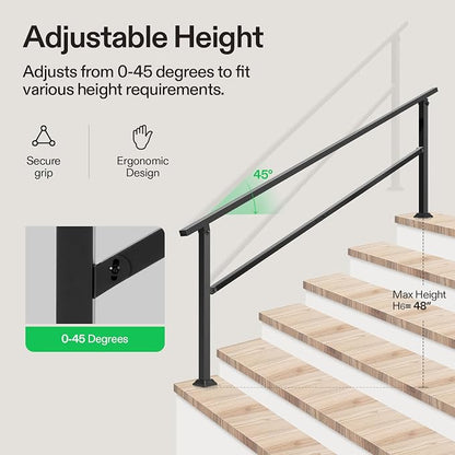 VIVOSUN Outdoor Handrail, 6-7 Step Stair Handrail, Wrought Mattle Iron Handrail - Image 4