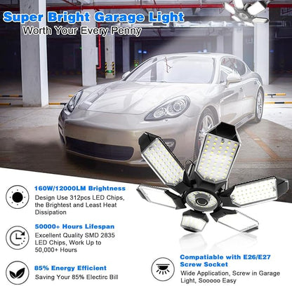 LED Garage Light - 160W LED Garage Ceiling Lights 16000LM Super Bright Garage - Image 2