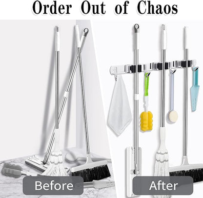3 Racks and 4 Hooks Broom and Mop Holder Wall Mounted Garage Organizer Storage - Image 6