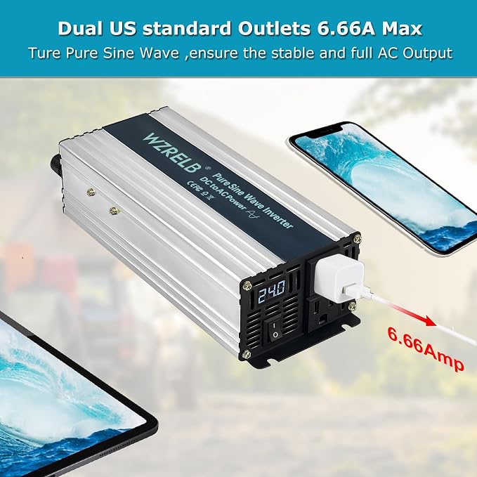WZRELB 800W Pure Sine Wave Inverter 24V DC to 110V 120V AC Power Converter - Image 4