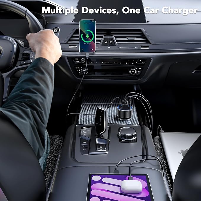 iPhone 16/15 Car Charger Adapter, 78W 4 Port USB C Car Charger - Image 5