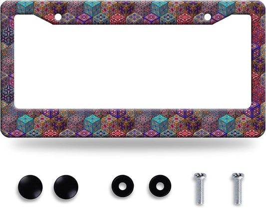 Mexican Tiles License Plate Frame Three-Dimensional Tiles License Plate Frames by BRAGHRTED