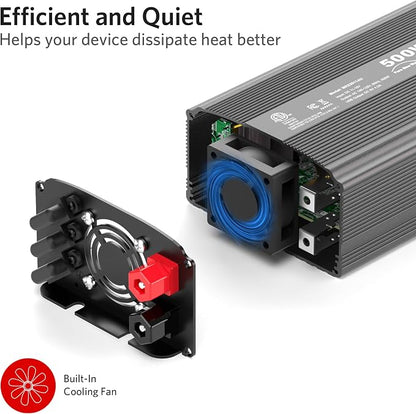 500W Pure Sine Wave Power Inverter, DC 12V to 110V AC Car Plug Inverter Adapter - Image 4