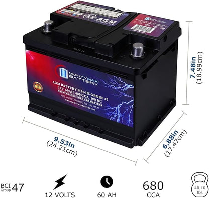 Mighty Max Battery MM-H5 Start and Stop Car BCI Group Size 47 12V 60 AH - Image 2