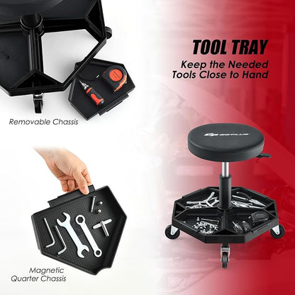 Goplus Mechanic Stool, Rolling Garage Chair - Image 5