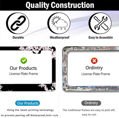 Cherry Blossom License Plate Frame-2 PCS Cherry Floral Flowers License Plate - Image 4