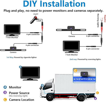7inch Monitor with IP69 Waterproof Night Vision Backup Camera Easy to Install - Image 6