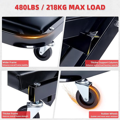 Mechanic Creeper 40inches 3-in-1 Z Seat 480lbs Capacity, Foldable Garage Chair - Image 4