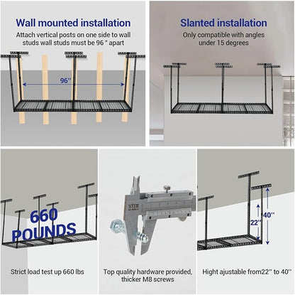 Overhead Garage Storage Rack 2x8 FT, Steel Ceiling Shelves 660lb Capacity - Image 4