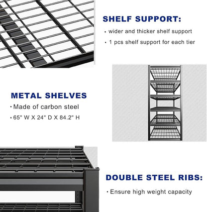 65" W Garage Shelving Heavy Duty, 6 Tier Garage Shelves, Adjustable Storage - Image 6