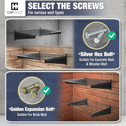 Fencer Wire 48 in. W x 18 in. D Wall Mounted Garage Wall Shelving w/ 2 Hooks - Image 5