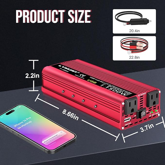 1000W Power Inverter 12V DC to 110V AC Car Plug Adapter Outlet Converter - Image 6