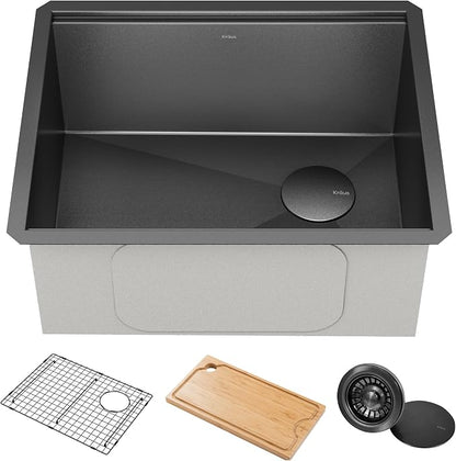 KRAUS Kore 23 Inch Undermount Workstation 16 Gauge Black Stainless Steel Single by KRAUS