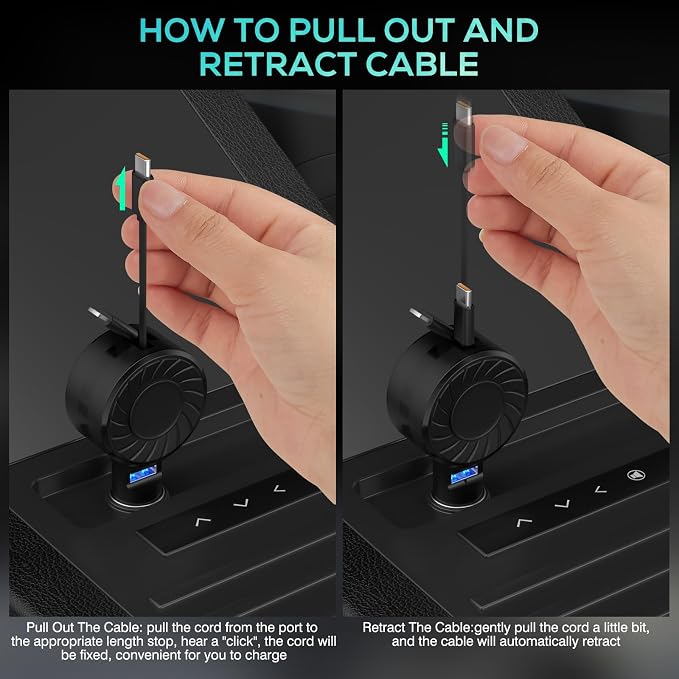 Retractable Car Charger, 3 in 1 Fast Charging Car Phone Charger 50W, Mini - Image 2