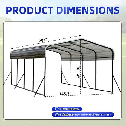 12x24 Metal Carport with Base Fixings Heavy Duty Garage Outdoor Chrome Plated - Image 2