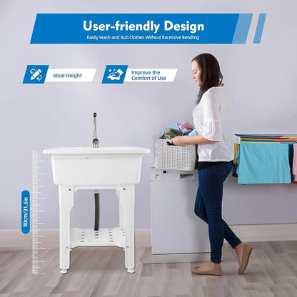 Freestanding Utility Sink Plastic Laundry Sink Spacious Laundry Tub Sink - Image 4