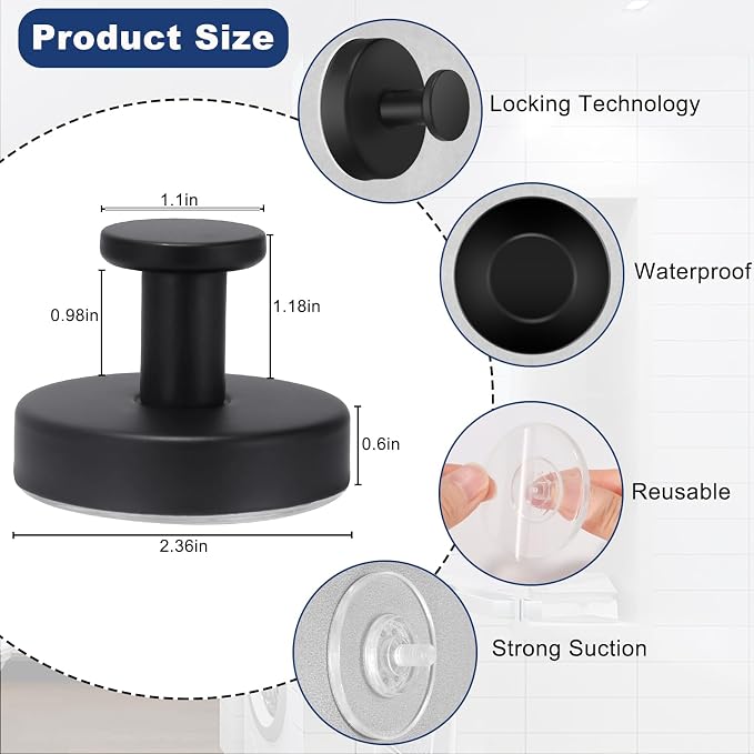2 PCS Suction Cup Hooks for Shower, Hooks for Inside Shower, Removable Towel - Image 2