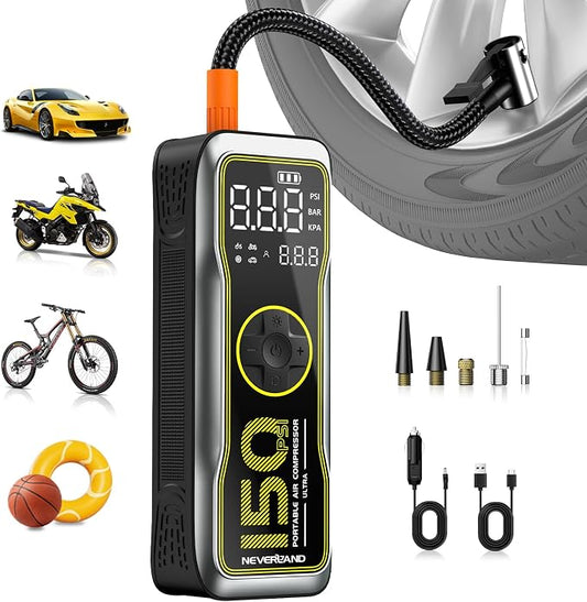 NEVERLAND Tire Inflator Portable Air Compressor - 16000mAh 150PSI Air Pump by Professionalcoversellers