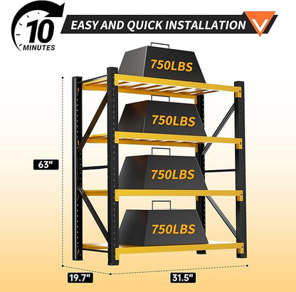 3000LBS Garage Shelving 32" W Garage Shelving Heavy Duty 4-Tier Metal Storage - Image 3
