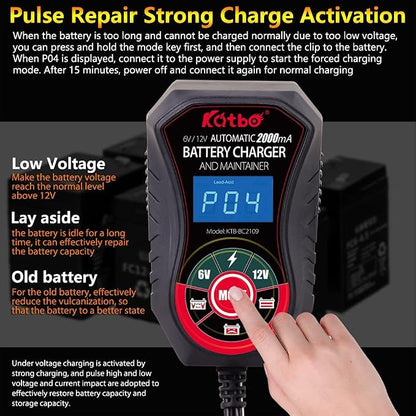 KATBO Battery Charger, 2Amp Battery Maintainer, car Battery Charger 6V 12V - Image 7