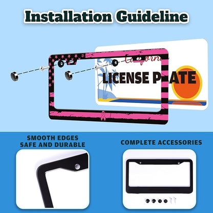 Breast Cancer Awareness Pink Ribbon License Plate Frame American Flag License - Image 4