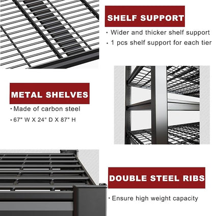 67" W Garage Shelving Heavy Duty, Adjustable 6 Tier Metal Shelves, Commercial - Image 4