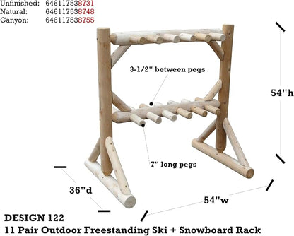 11-Place Freestanding Log Ski Rack Holder, Indoor & Outdoor Snowboard Racks - Image 3