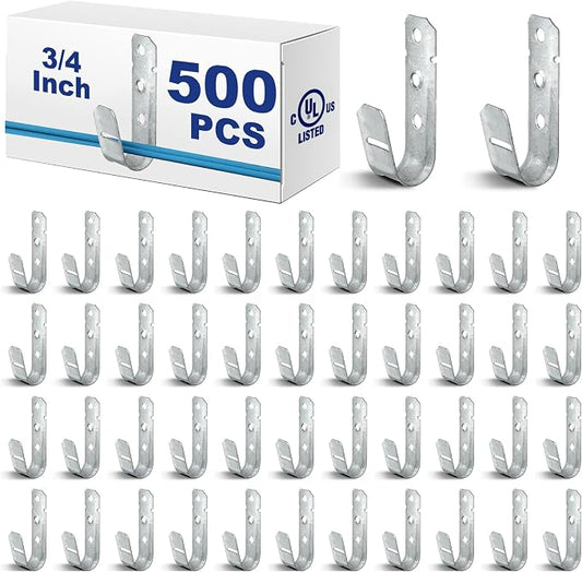 Gisafai 500 Pcs Cable Support J-Hook, 3/4 Inch Metal Garage Hooks by Gisafai