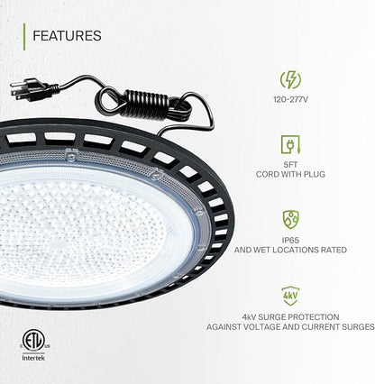 ASD LED High Bay UFO Light Fixture, Commercial Shop Lighting | Plug & Play Cable - Image 3
