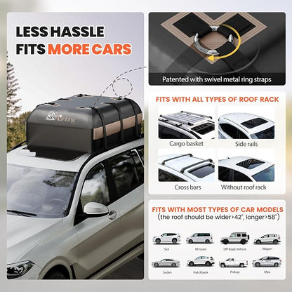 Asinking Car Rooftop Cargo Carrier Bag, 22 Cubic Feet Waterproof Roof Cargo Bag - Image 6
