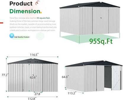 U-MAX 10' x 10' Shed Outdoor Storage Shed Clearance, Large Metal Garden Shed - Image 5