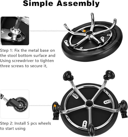 Rolling Stool with Backrest Low Height Rolling Stool with PU Leather, Roller - Image 8
