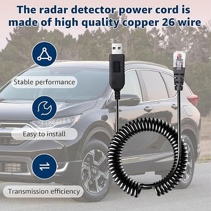 USB to RJ11 Plug Radar Detector Power Cable, USB 5V-12V Power Cable Compatible - Image 3