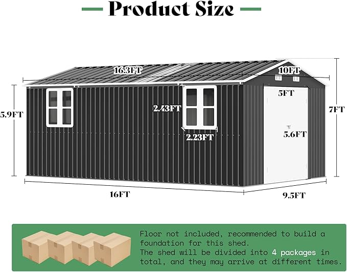 AMERLIFE 10x16.3x7 FT Galvanized Steel Storage Shed - Image 2