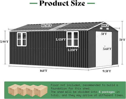 AMERLIFE 10x16.3x7 FT Galvanized Steel Storage Shed - Image 2